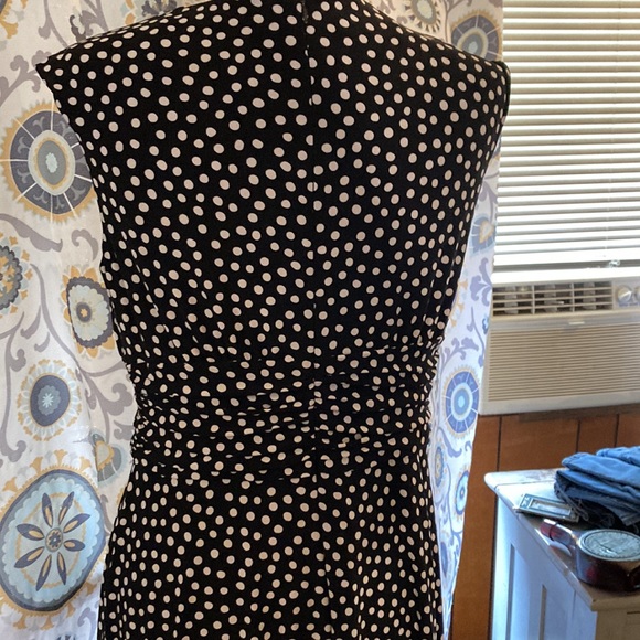 Dress by Jones New York in white polka dot on black, gathered bust & waist - Picture 7 of 7